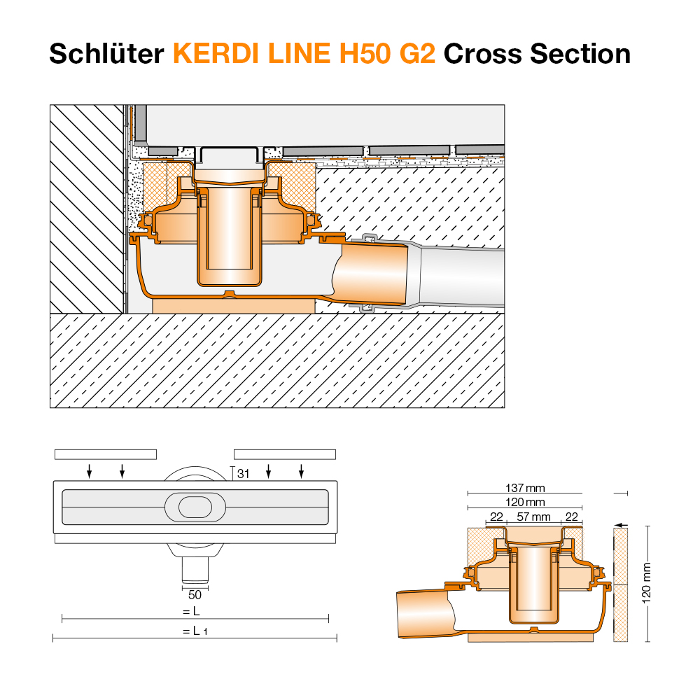 Schluter KERDI LINE H50 G2 Linear Drain - Tiling Supplies Direct
